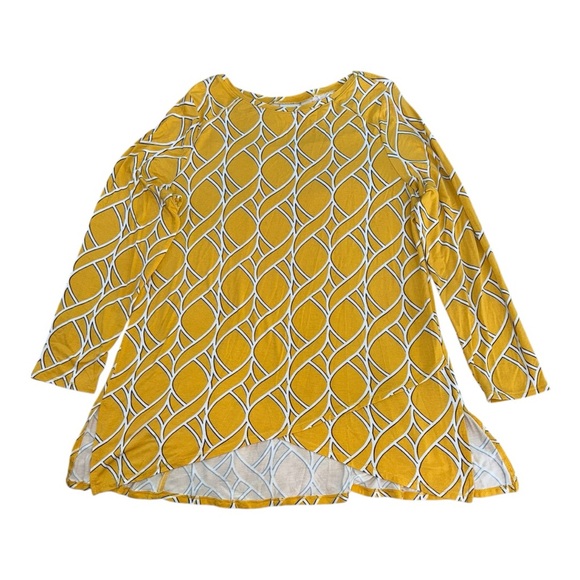 Zenergy by Chico’s Asymmetrical Yellow Patterned Long Sleeve Top Size 2 Large - Picture 2 of 10